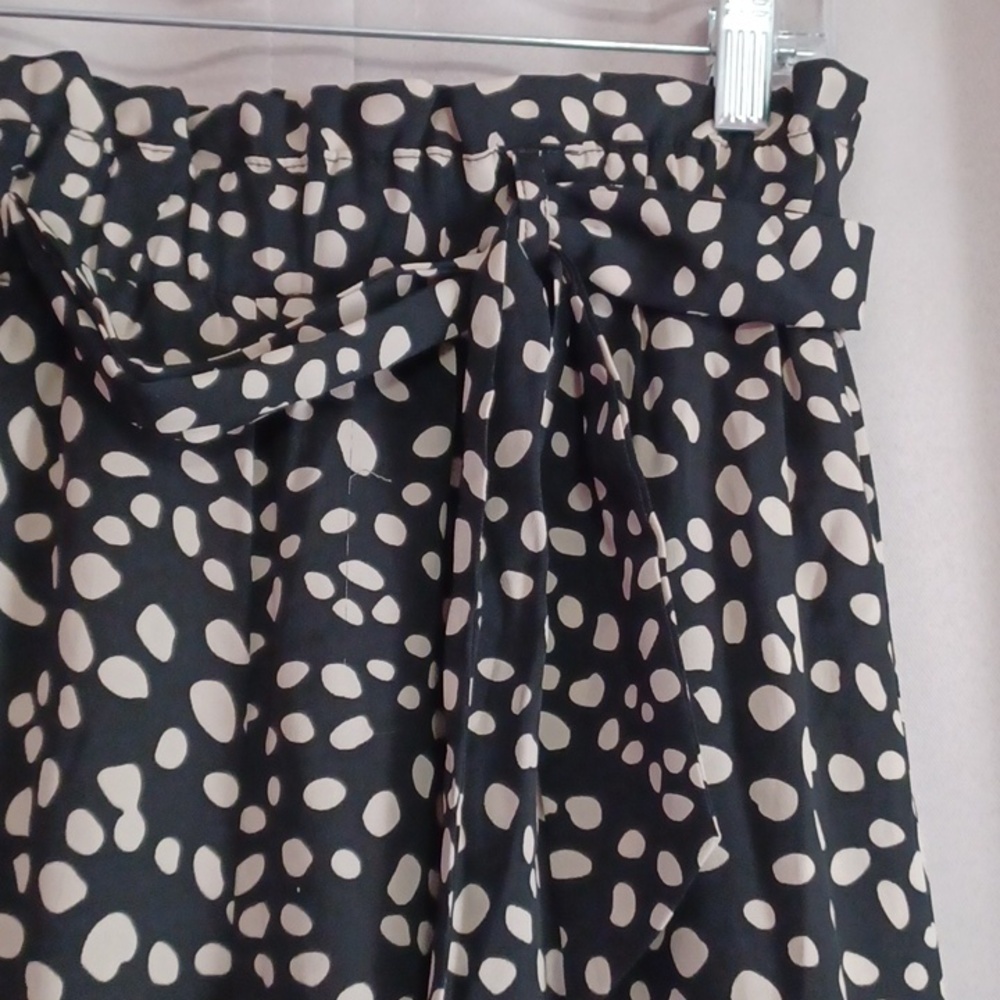 Alya Black And Cream Spotted High Waisted Paperbag Wide Leg Palazzo Pants Size S - Picture 5 of 14